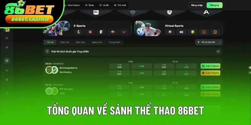 Tổng quan về sảnh thể thao 86bet Tổng quan về sảnh thể thao 86bet